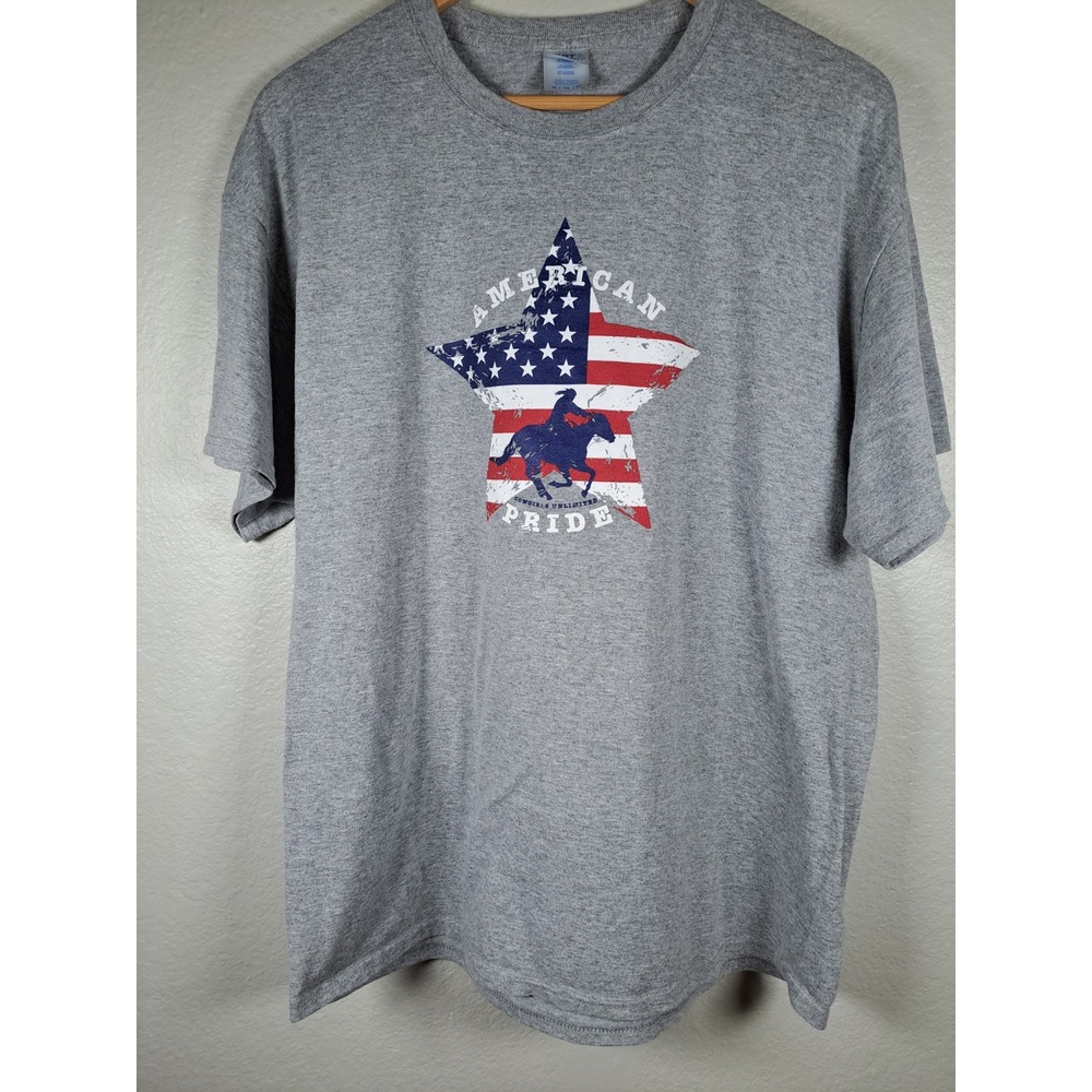 Port & Company Mens XL Gray American Pride Star Horse Graphic T-Shirt